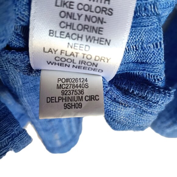 Babydoll Top Semi-Sheer Gauzy Blue Flaired Long Sleeve Lace Shoulders EUC Large - Picture 6 of 7